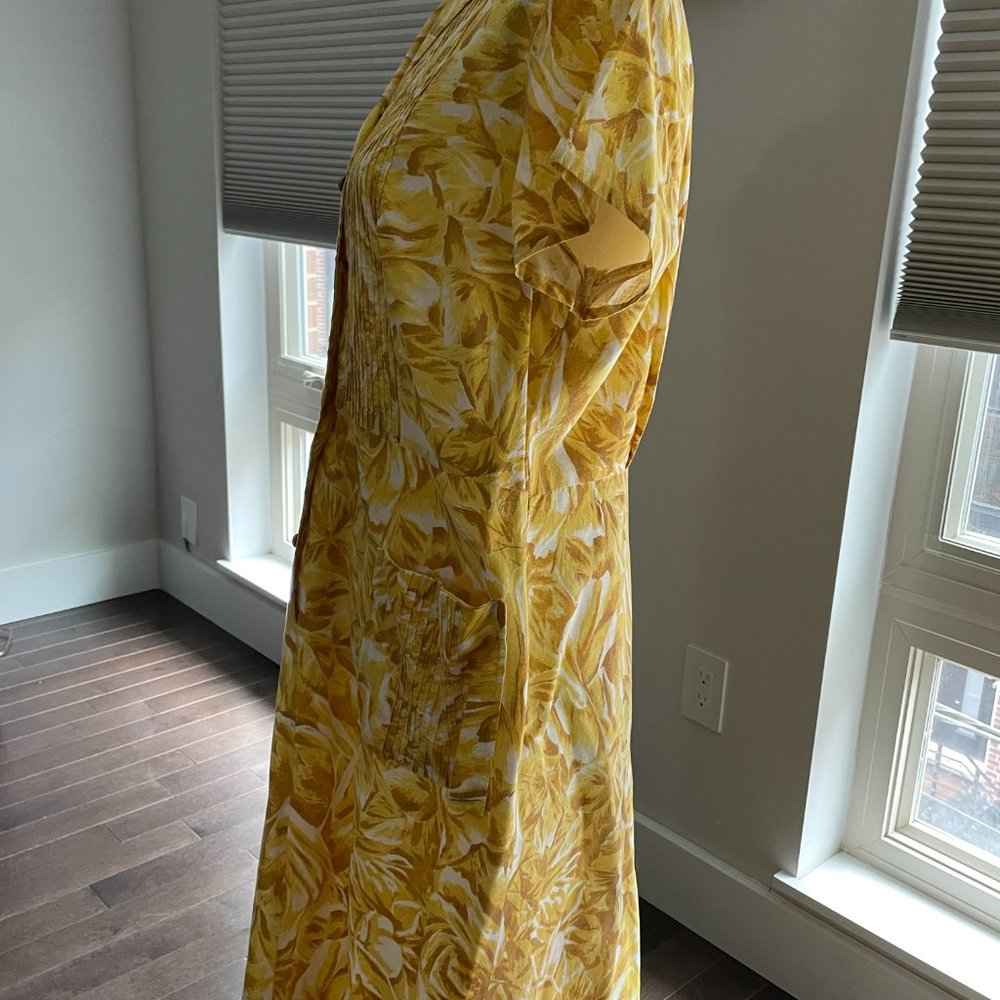 Vintage 50s Brentwood Cotton Womens L Yellow/Tan Floral Day Shirt Dress - Picture 4 of 7